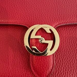 Gucci Dollar Red Pebbled Leather  Shoulder Bag with Gold Double G Hardware